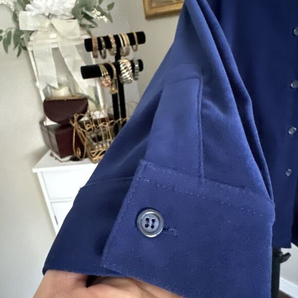 Formal Velour Shirt Formal Blue Top Blouse Vintage Talbots Women’s Size L - Picture 7 of 13